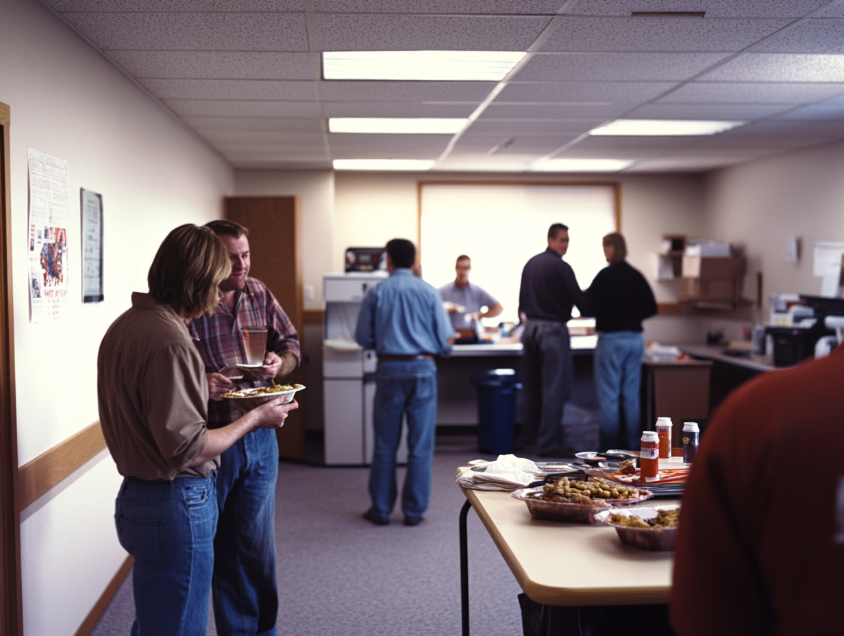 Bradley Group team gathering in the break room, St. Charles IL