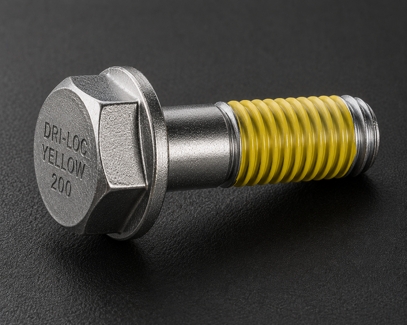 Loctite Dri-Loc yellow threadlocker pre-applied to fastener thread, Dri-Loc 200 yellow and 204 red coating