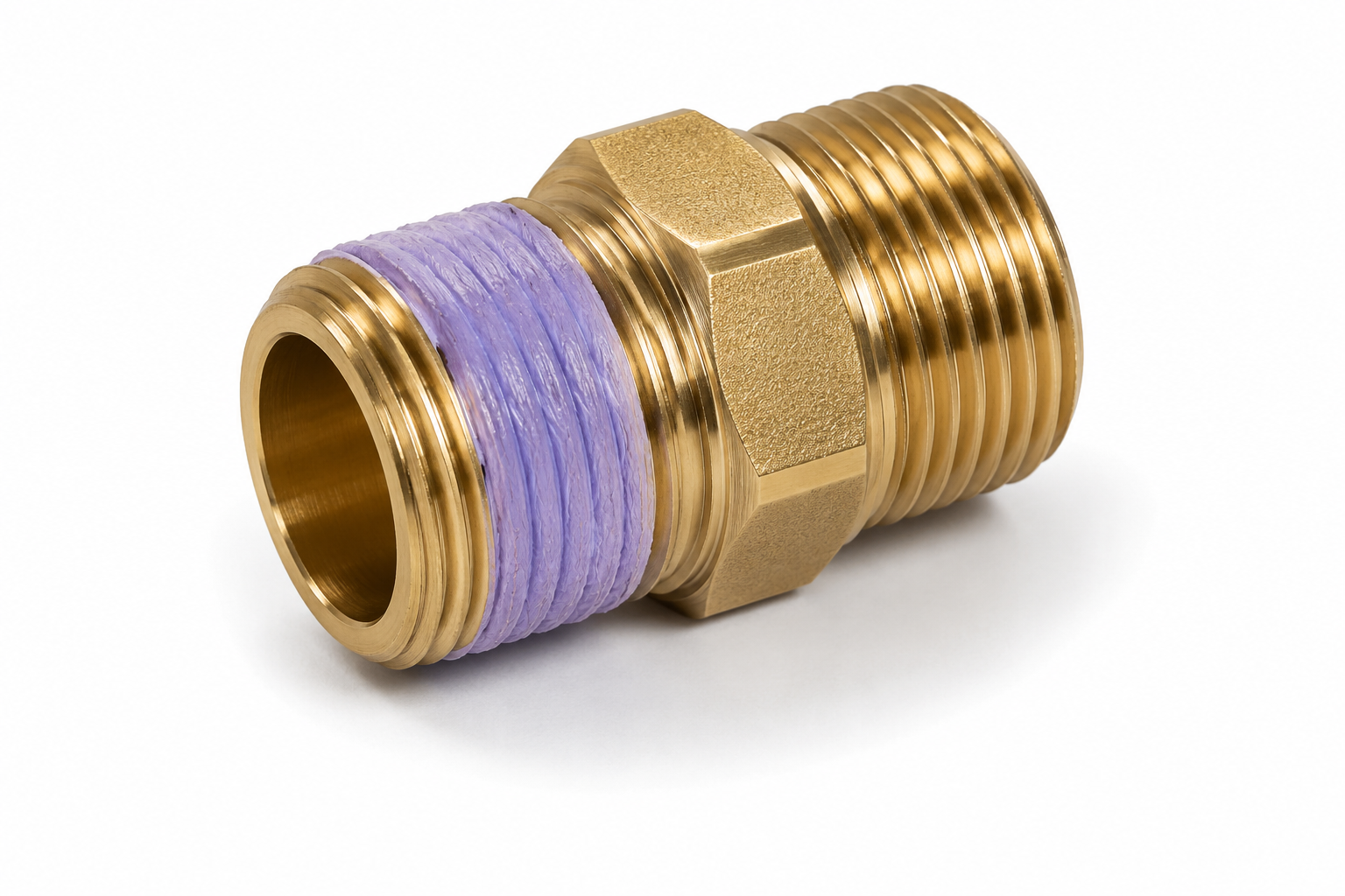 Loctite Brass-Loc 2020 Purple pre-applied threadlocker — purple microencapsulated coating on brass fitting thread